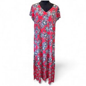 NWT J Jill Short Sleeve Floral Midi/Maxi Dress in Geranim,Size Large Tall,Summer